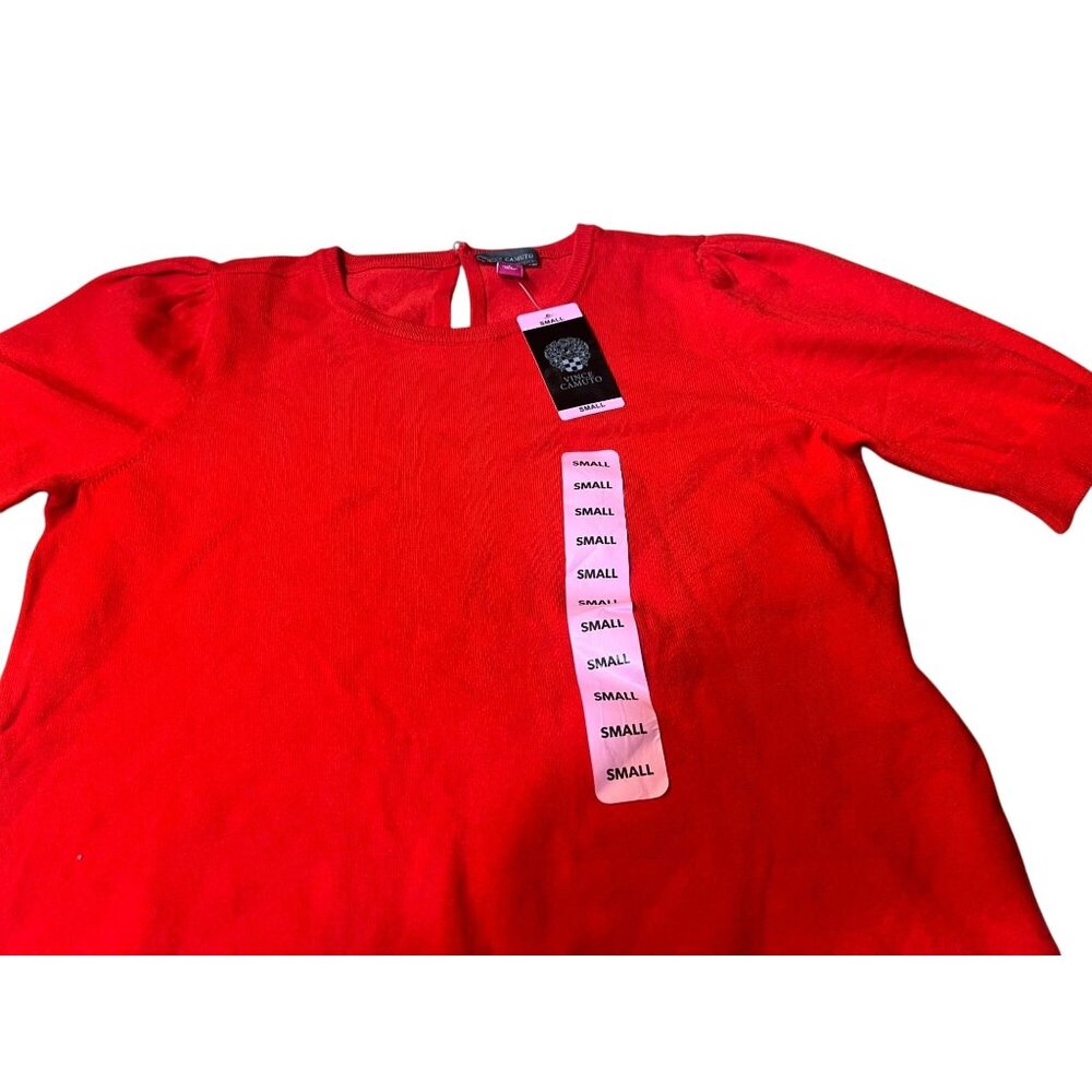 Vince Camuto Red 3/4 Sleeve Women's Top With Pearl Keyhole Back